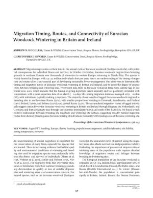 Migration Timing, Routes, and Connectivity of Eurasian Woodcock Wintering in Britain and Ireland