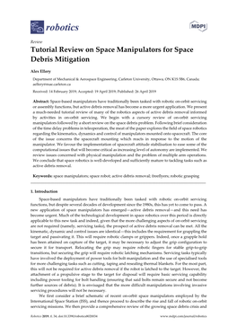 Tutorial Review on Space Manipulators for Space Debris Mitigation