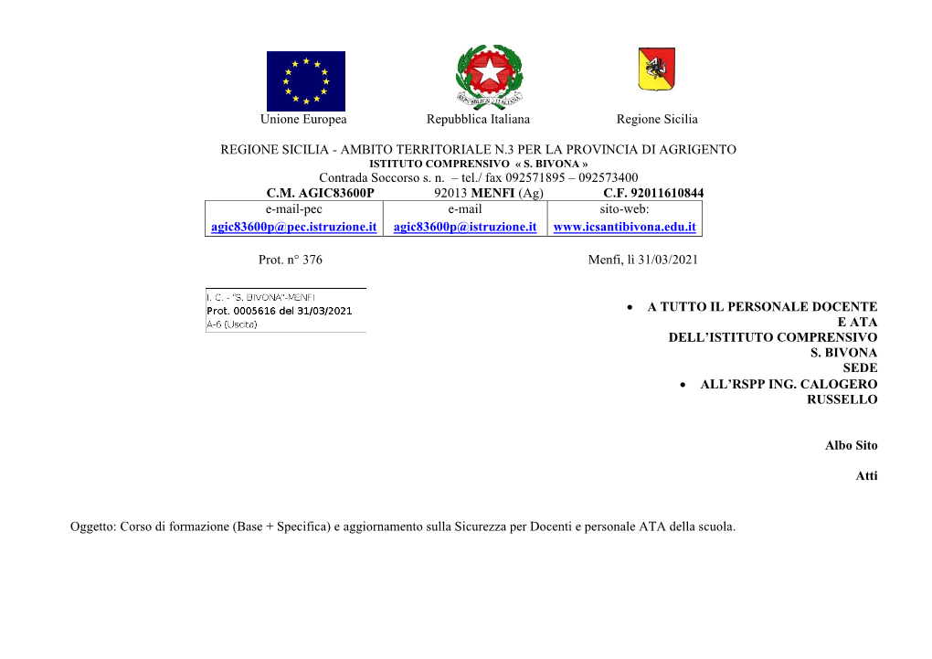 Unione Europea Repubblica Italiana Regione Sicilia REGIONE SICILIA