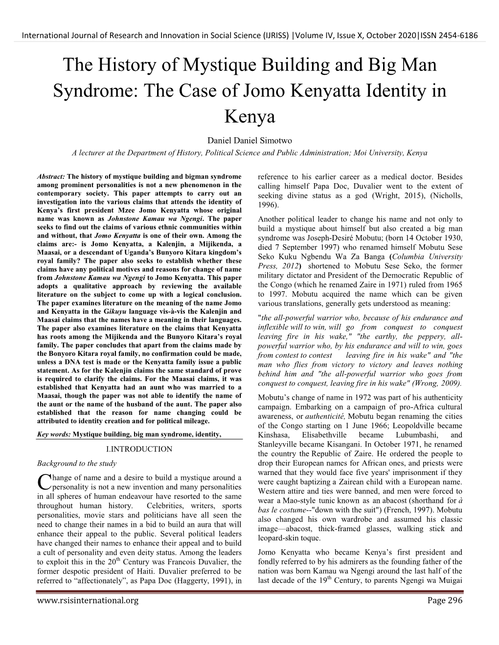 The History of Mystique Building and Big Man Syndrome: the Case of Jomo Kenyatta Identity in Kenya