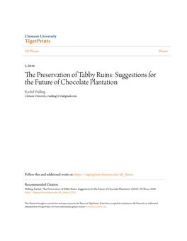 The Preservation of Tabby Ruins: Suggestions for the Future of Chocolate Plantation ______