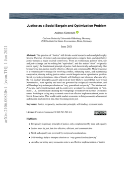 Justice As a Social Bargain and Optimization Problem