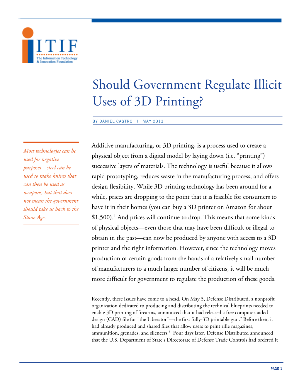 Should Government Regulate Illicit Use of 3D Printing