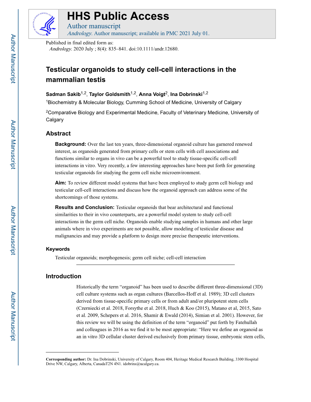 Testicular Organoids to Study Cell-Cell Interactions in the Mammalian Testis