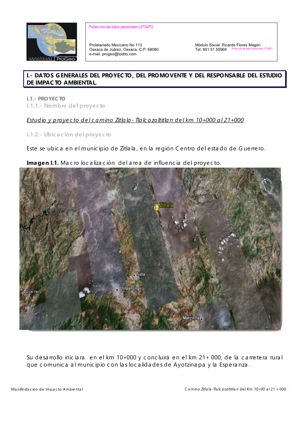 Estudio Y Proyecto Del Camino Zitlala- Tlalcozoltitlan Del Km 10+000 Al 21+000