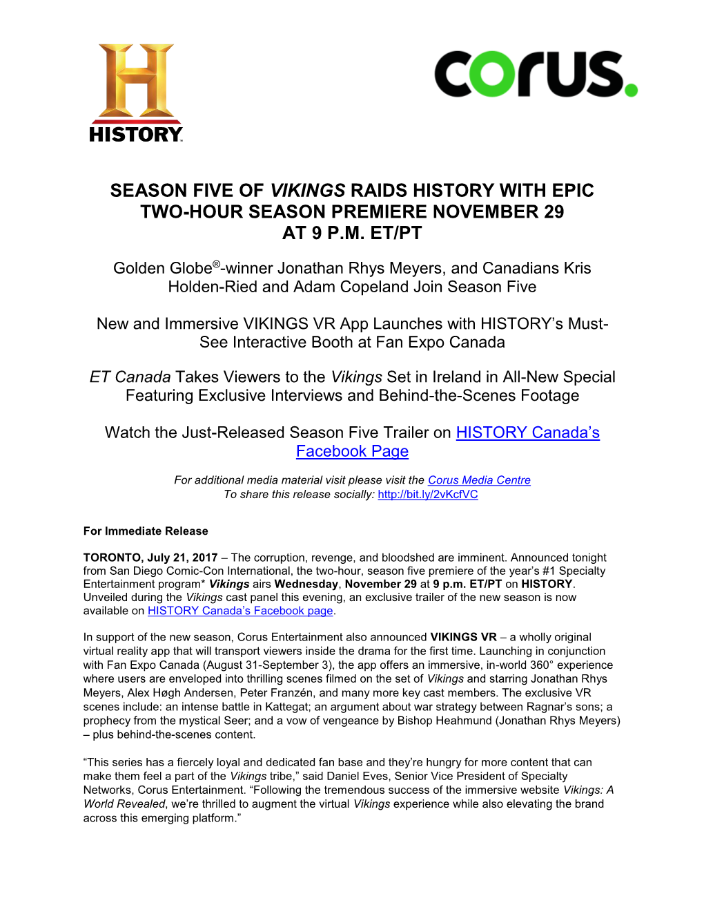 History with Epic Two-Hour Season Premiere November 29 at 9 P.M
