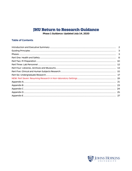 JHU Return to Research Guidance Phase 1 Guidance: Updated July 14, 2020