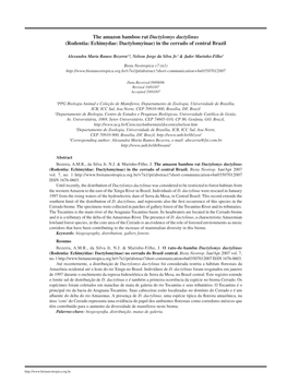 The Amazon Bamboo Rat Dactylomys Dactylinus (Rodentia: Echimydae: Dactylomyinae) in the Cerrado of Central Brazil
