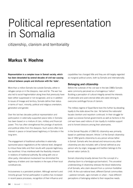 Political Representation in Somalia Citizenship, Clanism and Territoriality