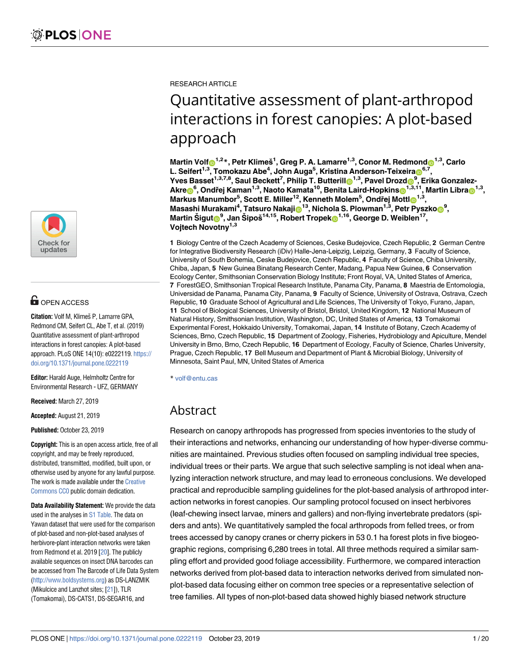 Quantitative Assessment of Plant-Arthropod Interactions in Forest Canopies: a Plot-Based Approach