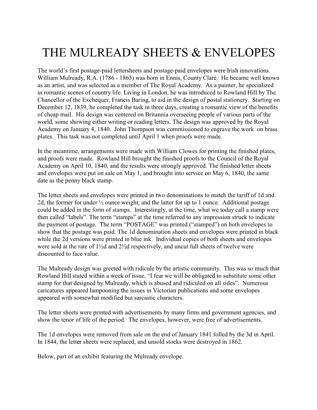 The Mulready Sheets & Envelopes