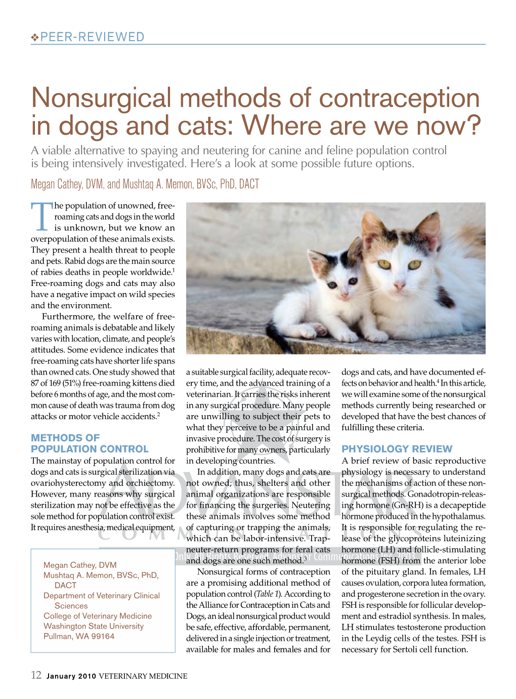 Nonsurgical Methods of Contraception in Dogs and Cats: Where Are We Now?