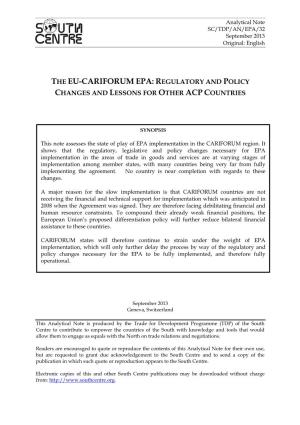 The Eu-Cariforum Epa: Regulatory and Policy Changes and Lessons for Other Acp Countries