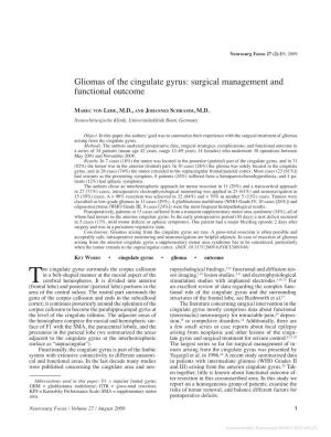 Gliomas of the Cingulate Gyrus: Surgical Management and Functional Outcome