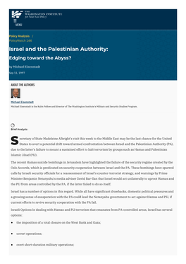 Israel and the Palestinian Authority: Edging Toward the Abyss? by Michael Eisenstadt
