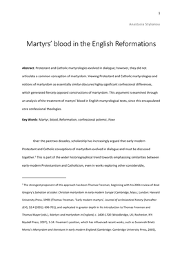 Anastasia Stylianou, 'Martyrs' Blood in the English Reformations'