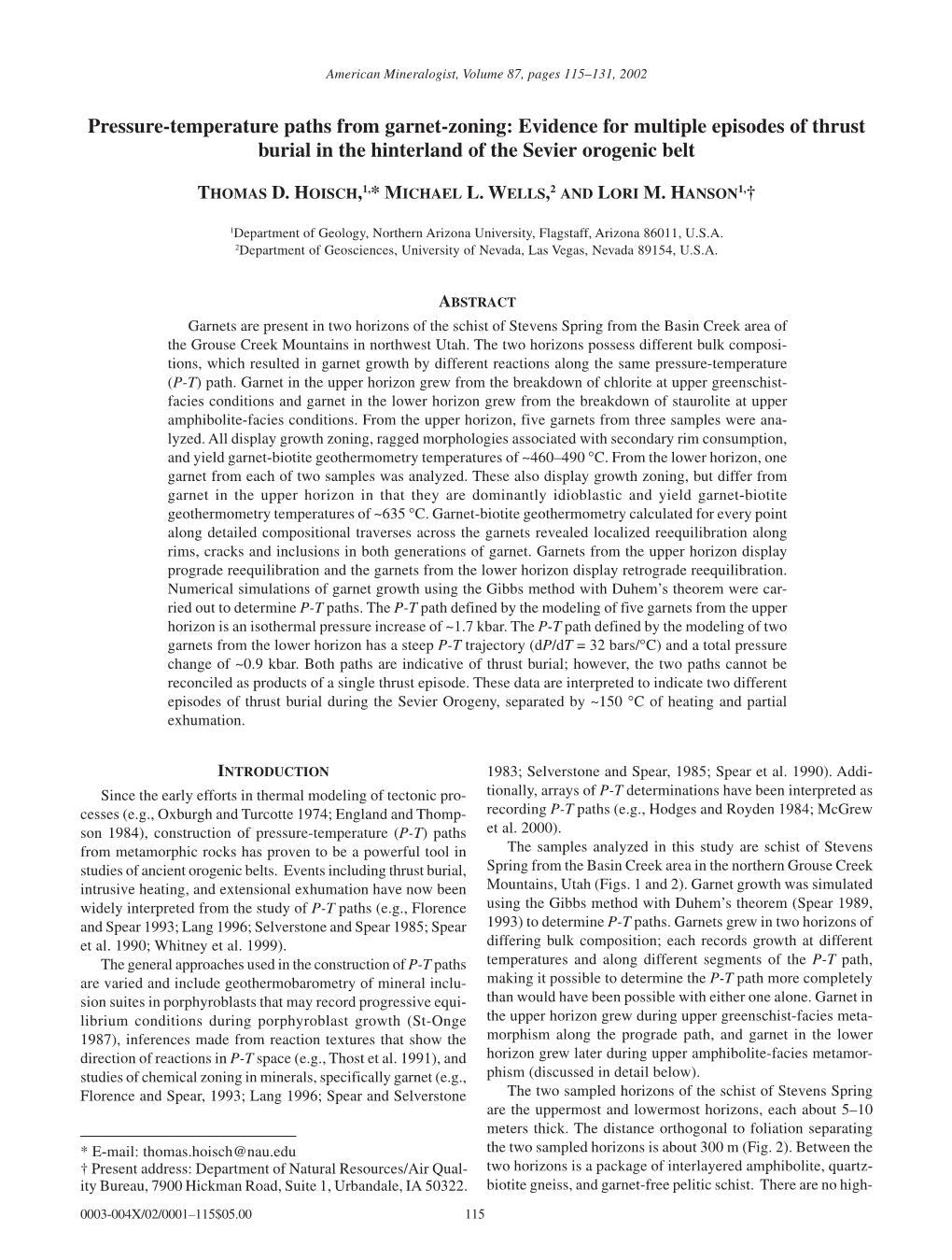 Pressure-Temperature Paths from Garnet-Zoning: Evidence for Multiple Episodes of Thrust Burial in the Hinterland of the Sevier Orogenic Belt