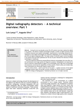 Digital Radiography Detectors E a Technical Overview: Part 1