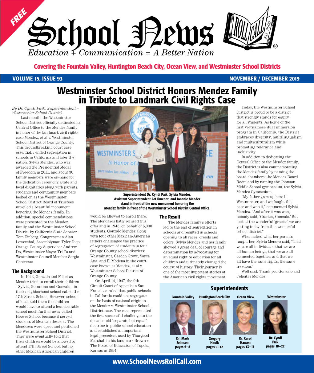 ® Westminster School District Honors Mendez Family in Tribute To