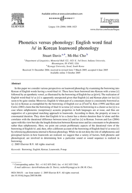 Phonetics Versus Phonology: English Word Final /S/ in Korean Loanword