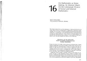On Mathematics As Sense- Making: an Informalattack on the Unfortunate Divorce of Formal and Informal Mathematics