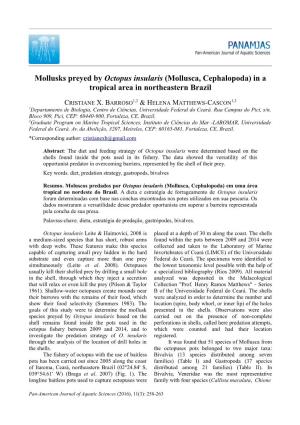 Mollusks Preyed by Octopus Insularis (Mollusca, Cephalopoda) in a Tropical Area in Northeastern Brazil