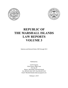 Republic of the Marshall Islands Law Reports Volume 3
