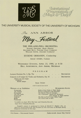 The University Musical Society of the University of Michigan Ann Arbor Wednesday Evening, April 23, 1980, at 8:30 Hill Auditoriu