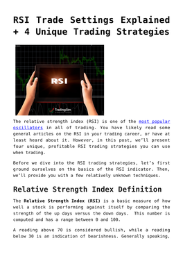 RSI Trade Settings Explained + 4 Unique Trading Strategies