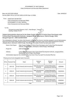 Subject:Administrative Approval for the Water Supply Scheme Of
