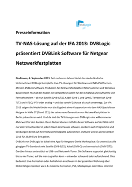 TV-NAS-Lösung Auf Der IFA 2013: Dvblogic Präsentiert Dvblink Software Für Netgear Netzwerkfestplatten