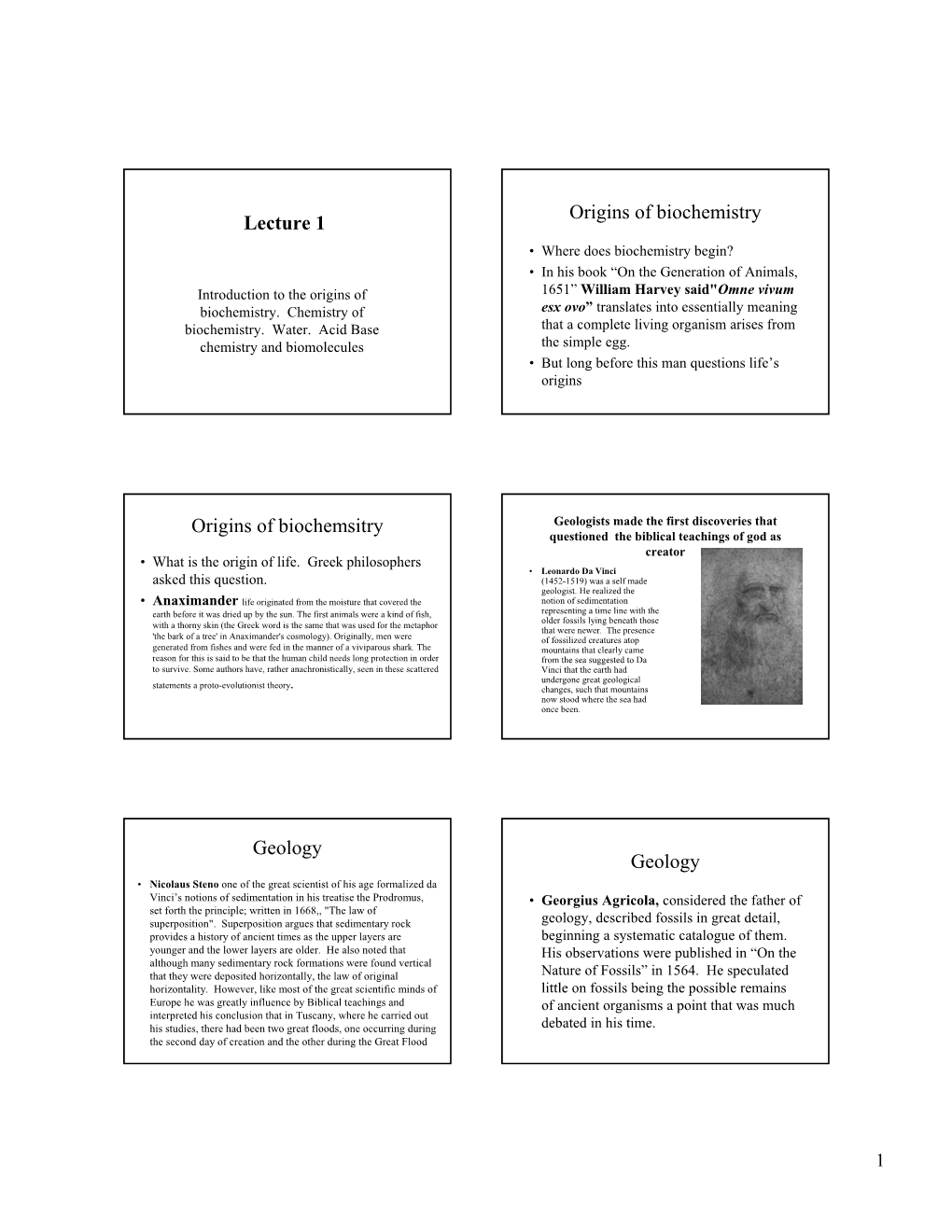 Lecture 1 Origins of Biochemistry Origins of Biochemsitry Geology