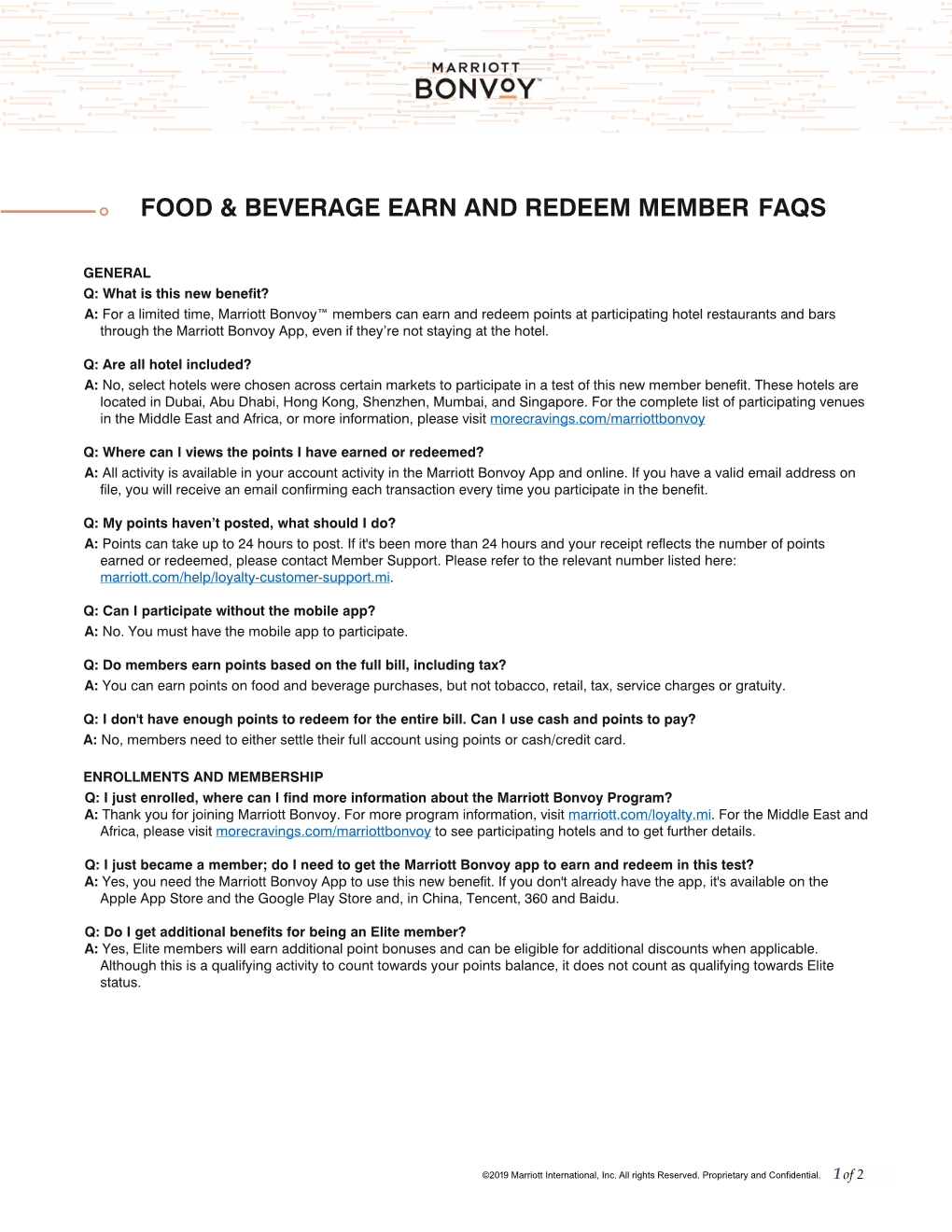 Food & Beverage Earn and Redeem Member Faqs