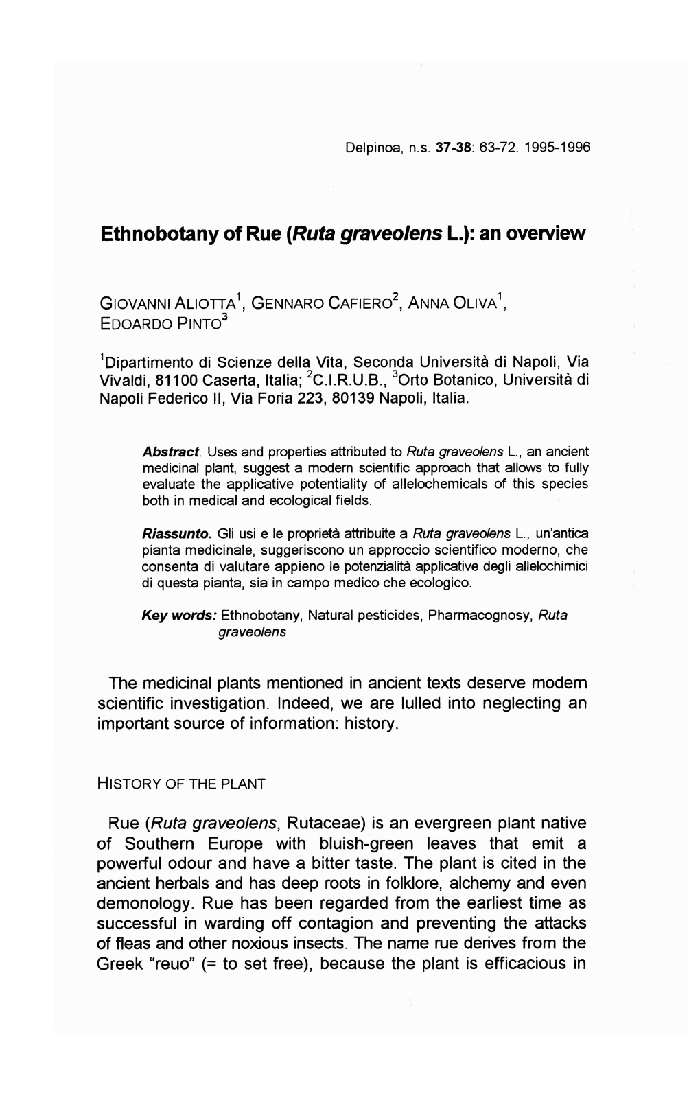 Ethnobotany of Rue (Ruta Graveolens L.): an Overview