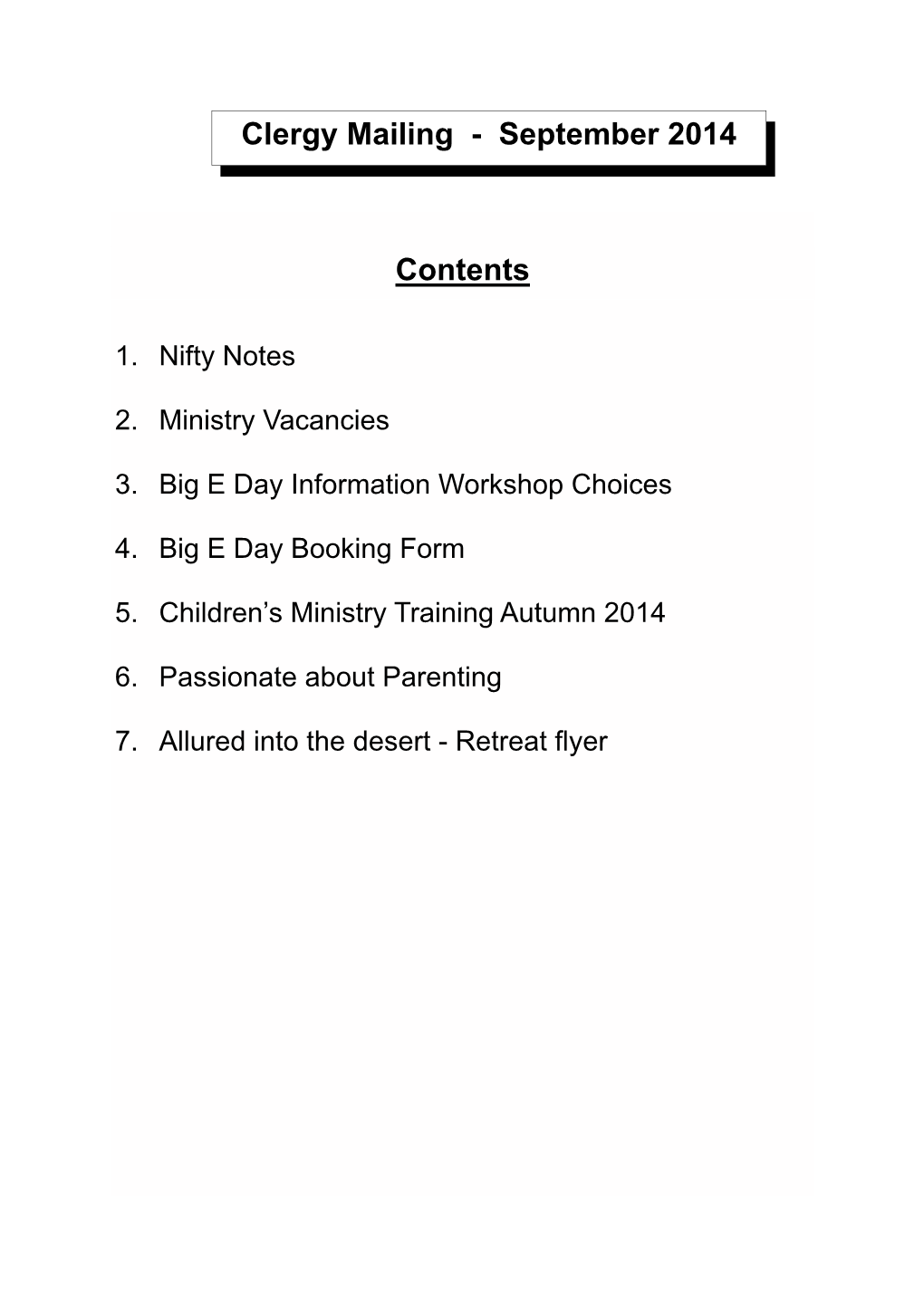 Mailing Contents Page