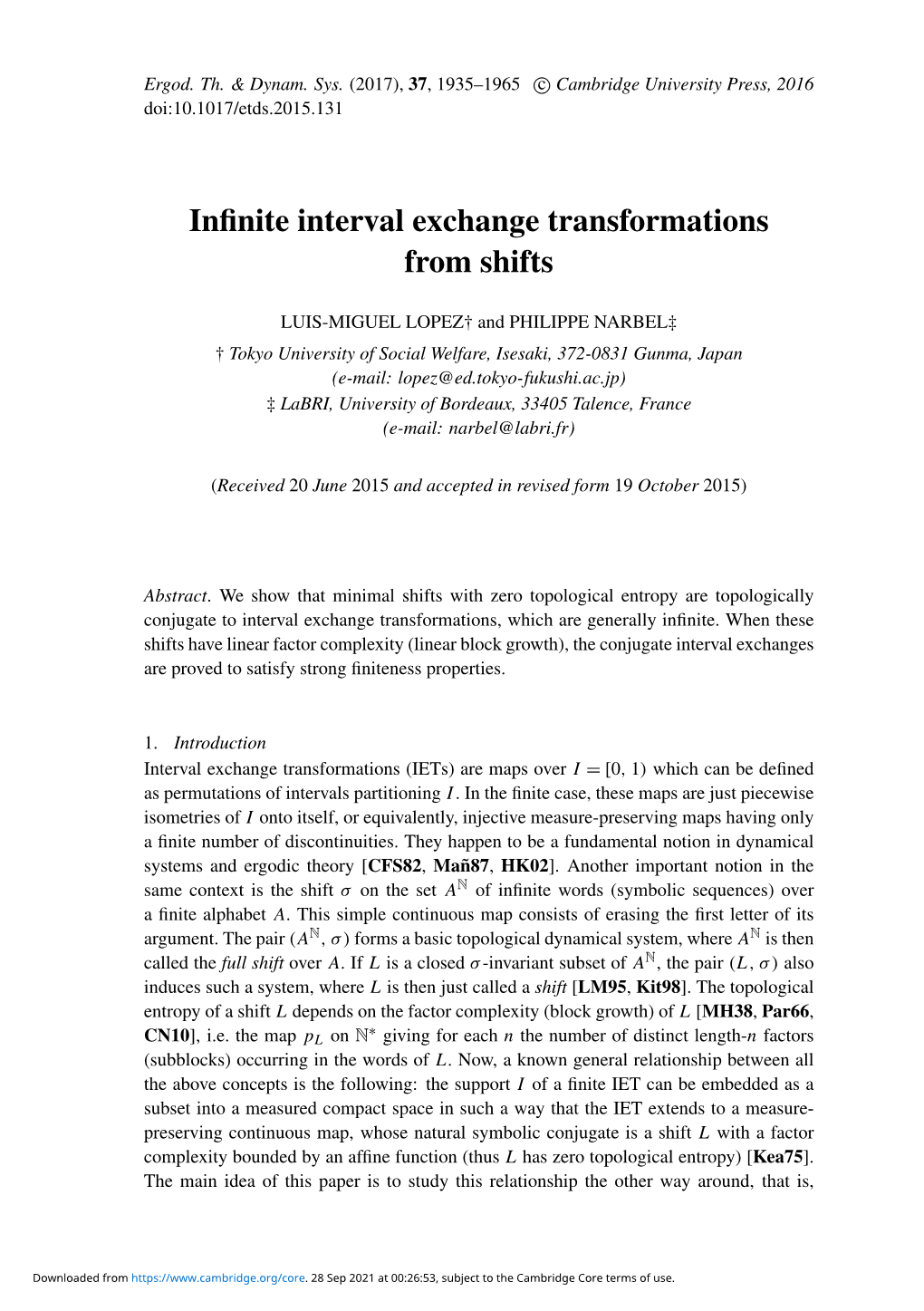 Infinite Interval Exchange Transformations from Shifts