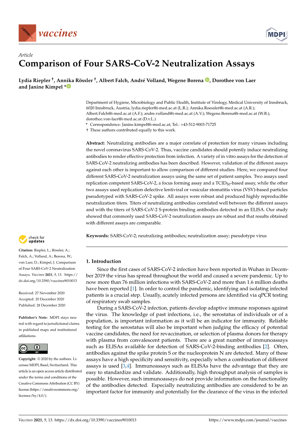 Comparison of Four SARS-Cov-2 Neutralization Assays