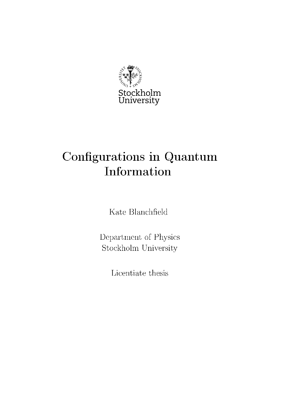 Con Gurations in Quantum Information