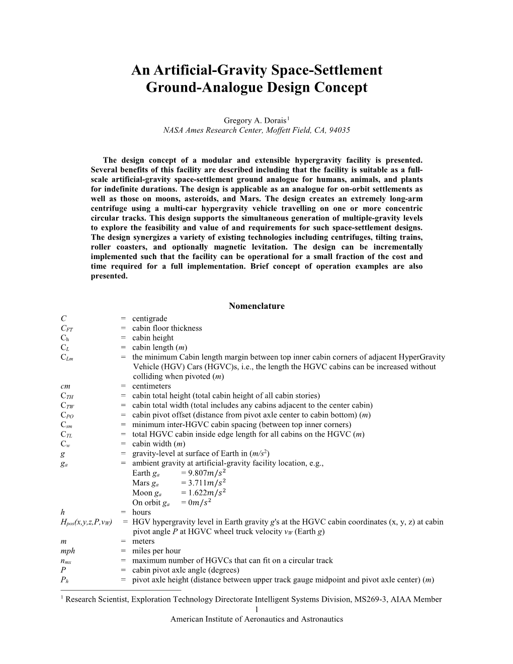 An Artificial-Gravity Space-Settlement Ground-Analogue Design Concept