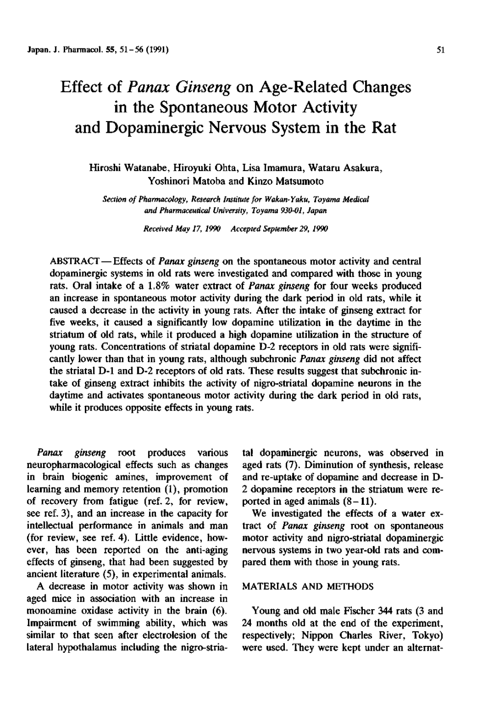 Effect of Panax Ginseng on Age-Related Changes in the Spontaneous Motor Activity and Dopaminergic Nervous System in the Rat