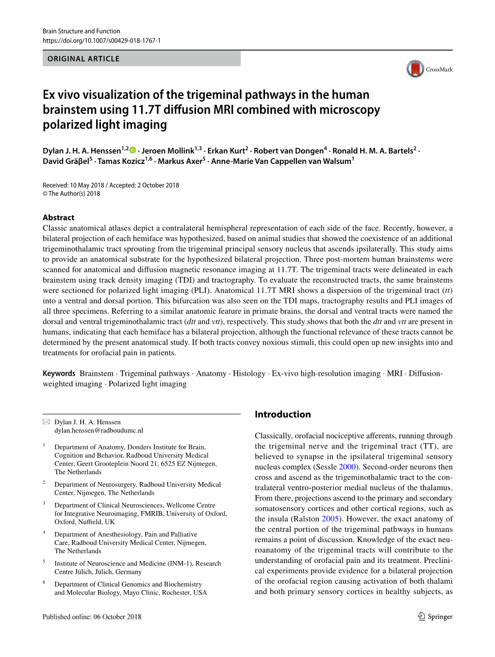 Ex Vivo Visualization of the Trigeminal Pathways in the Human Brainstem Using 11.7T Diffusion MRI Combined with Microscopy Polarized Light Imaging