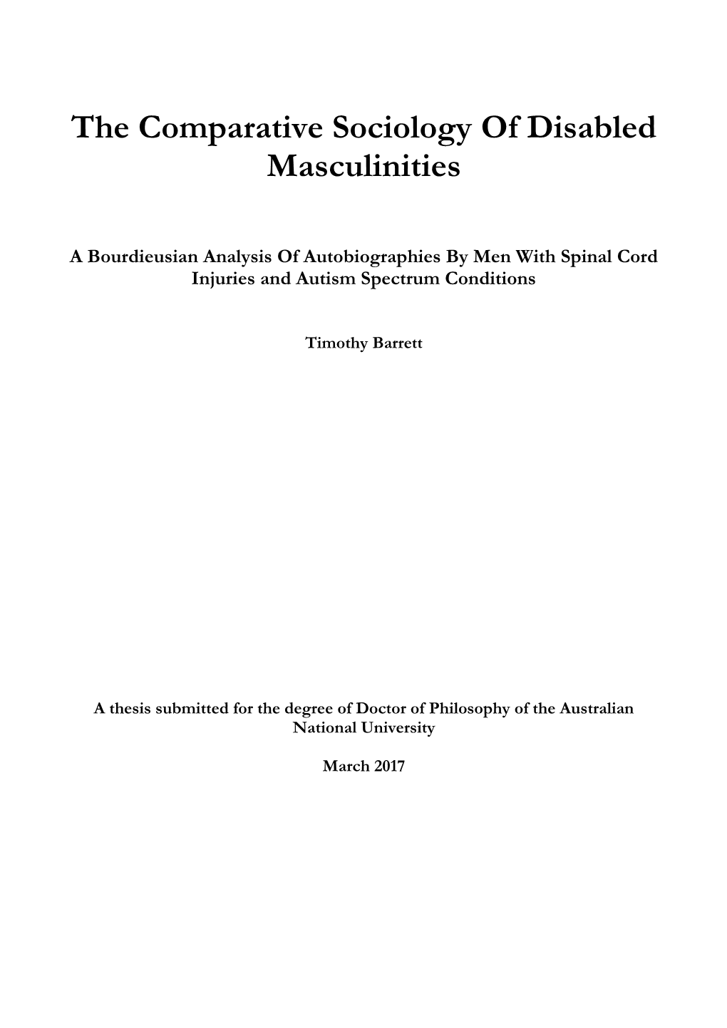 The Comparative Sociology of Disabled Masculinities