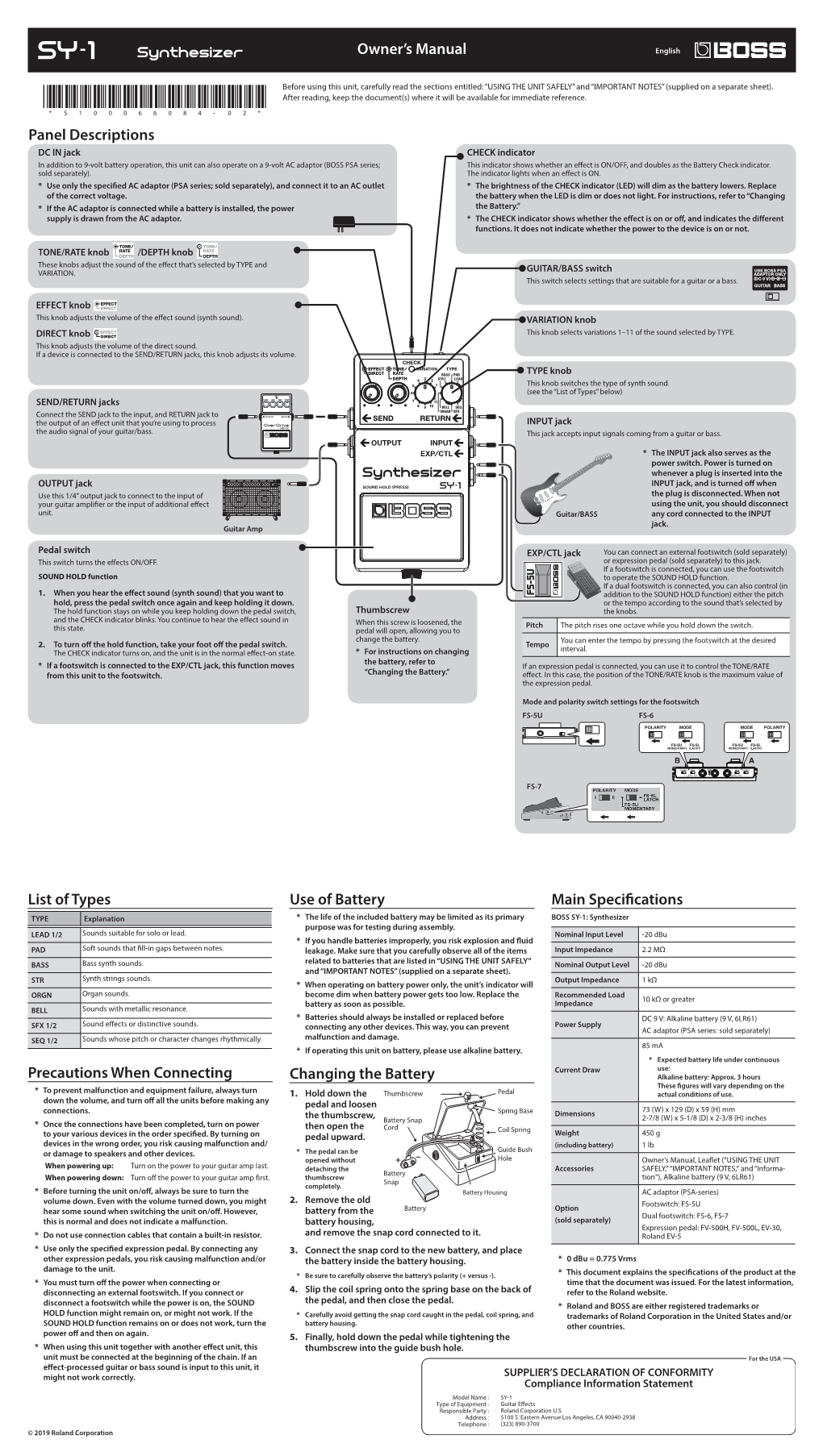 Owner's Manual List of Types Precautions When Connecting Use