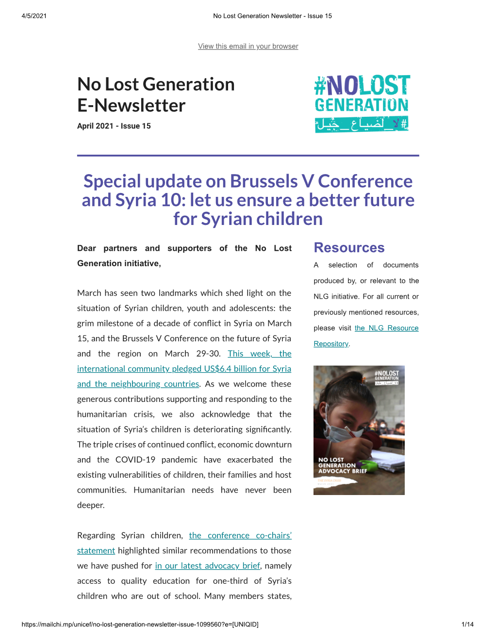 No Lost Generation E-Newsletter Special Update on Brussels V