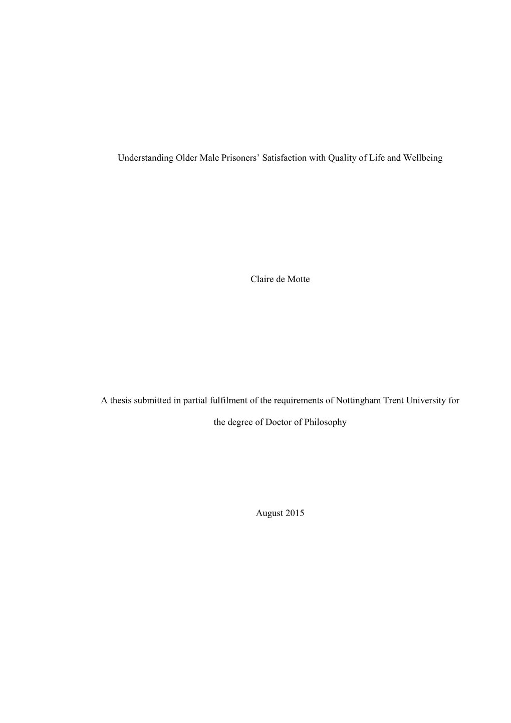 Are Older Males in Prison Satisfied with Their Quality of Life and Wellbeing