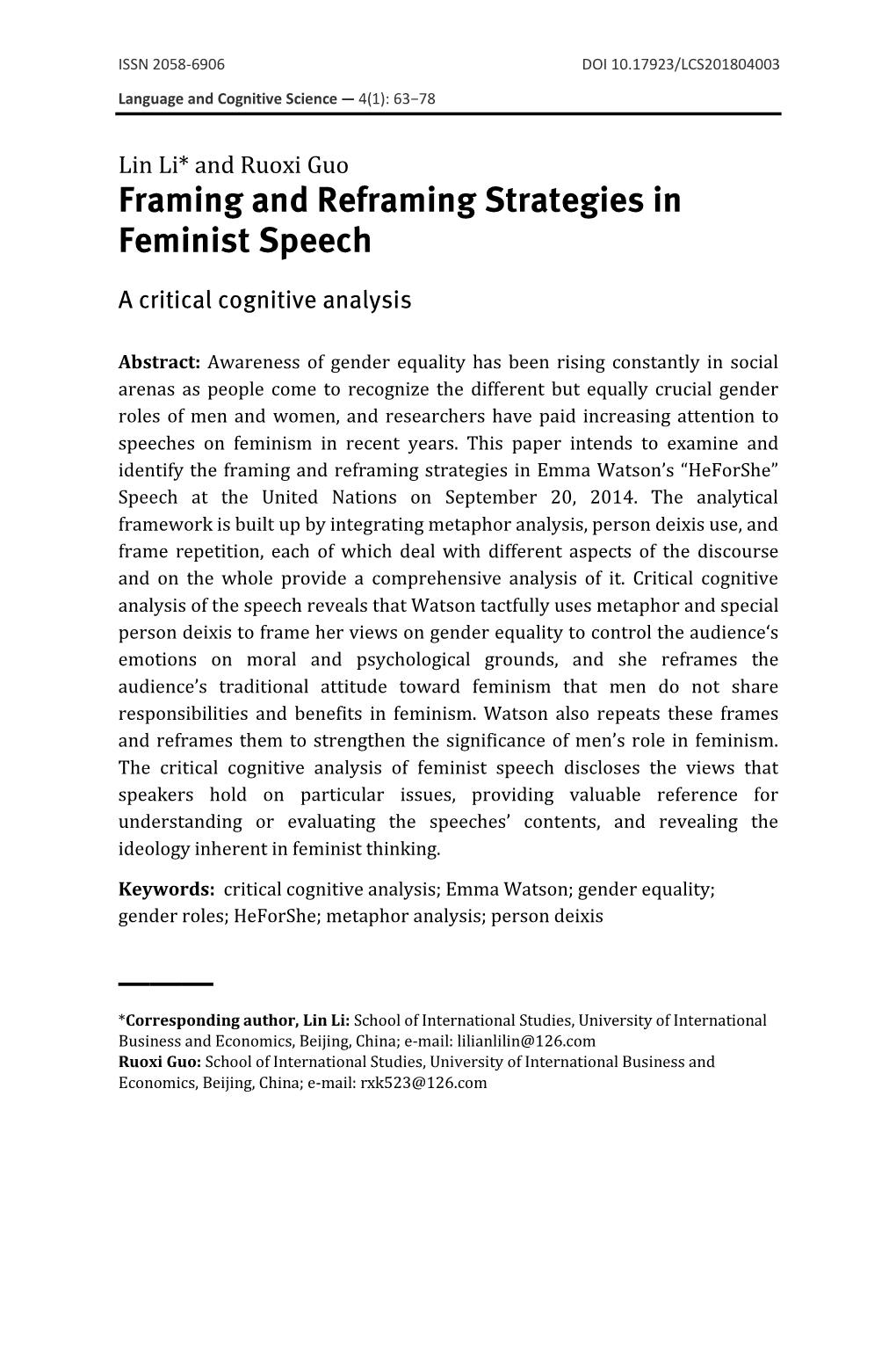 Framing and Reframing Strategies in Feminist Speech