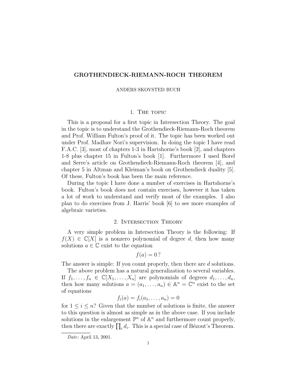 Grothendieck-Riemann-Roch Theorem