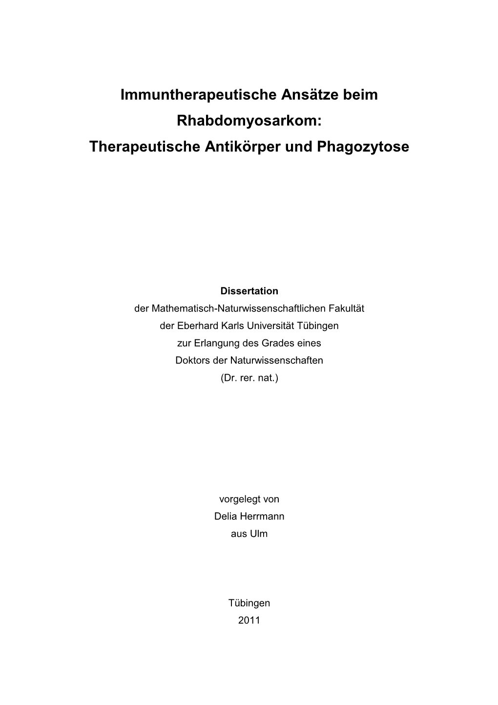 Immuntherapeutische Ansätze Beim Rhabdomyosarkom