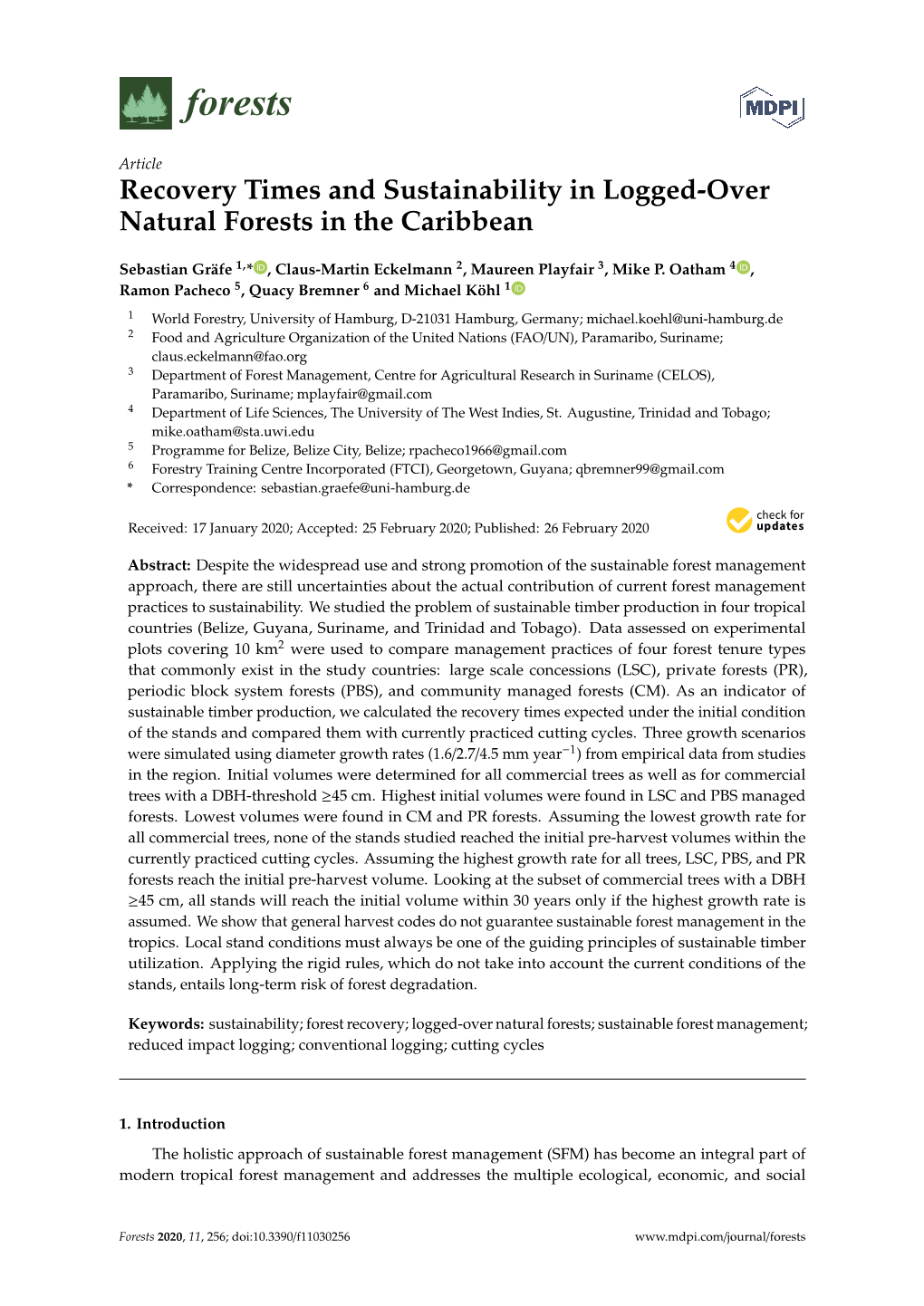 Recovery Times and Sustainability in Logged-Over Natural Forests in the Caribbean