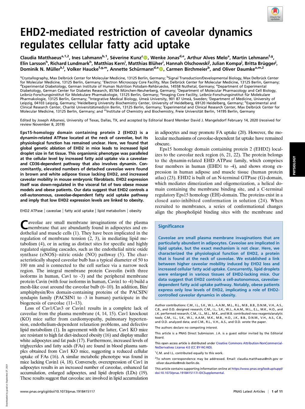 Caveolae, but Its Lecular Mechanisms of Caveolae-Dependent Fat Uptake Have Remained Physiological Function Has Remained Unclear